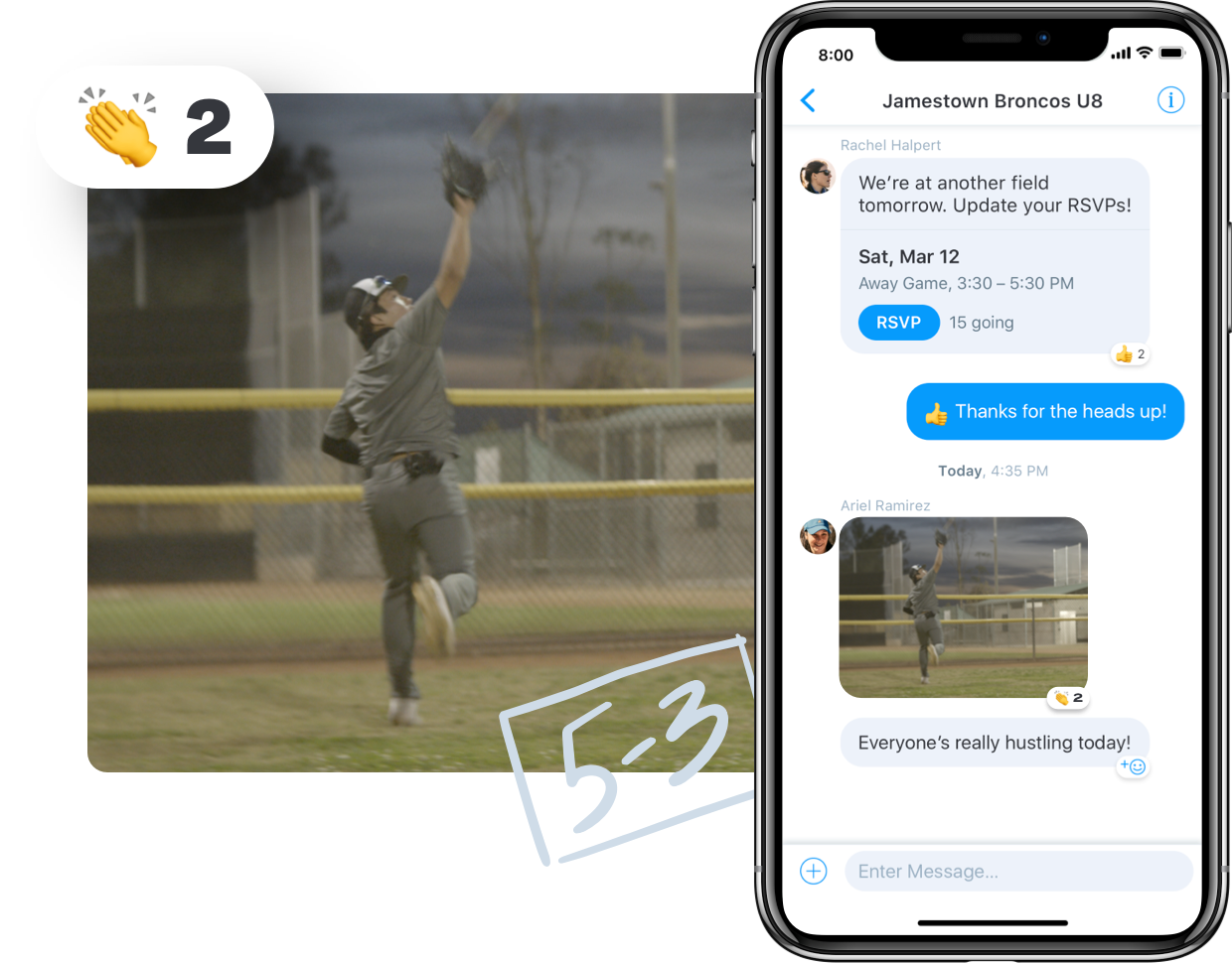 Baseball messaging in Team Manager app