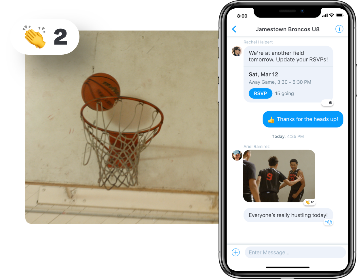 Basketball messaging in app